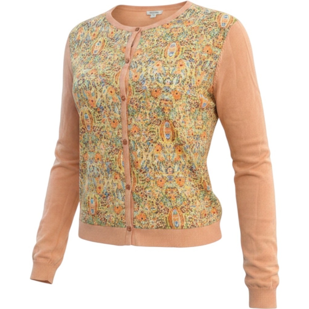 J. Jill Peach Silk Blend Paisley Print Button Front Cardigan Sweater Womens M